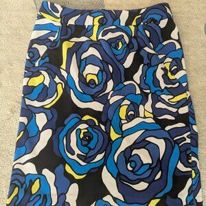 Colorful blue/yellow/white mini skirt, size 4